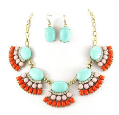 Set de Collar y Aretes en Tonos Turquesa y Coral